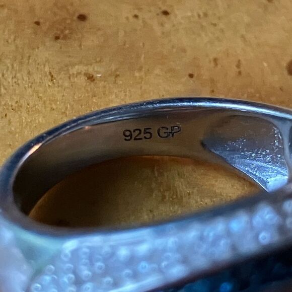 Natural Blue Diamond White Diamond Sterling Silver Ring Size 6 - Picture 6 of 9